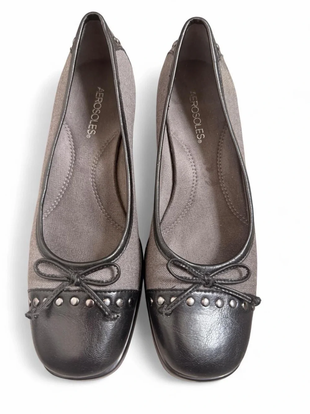 AEROSOLES Gray and Black Wedge Flats with Stud Detail